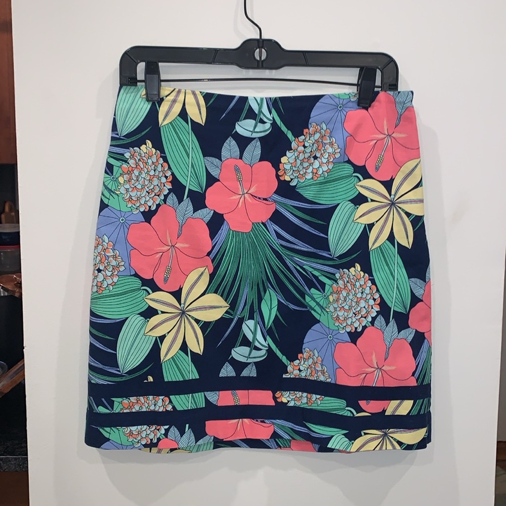 Talbots Petite tropical navy pink and green floral mini skirt 6P